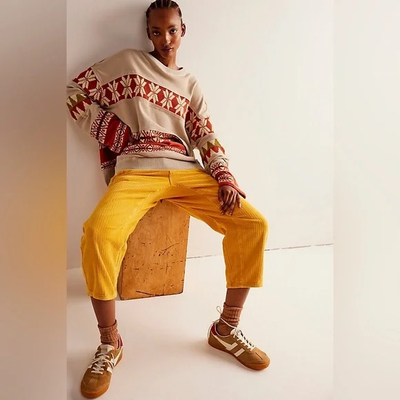 We The Free People Ski Holiday Snowflake Swit Oversized Waffle Knit Thermal | L - Picture 5 of 9